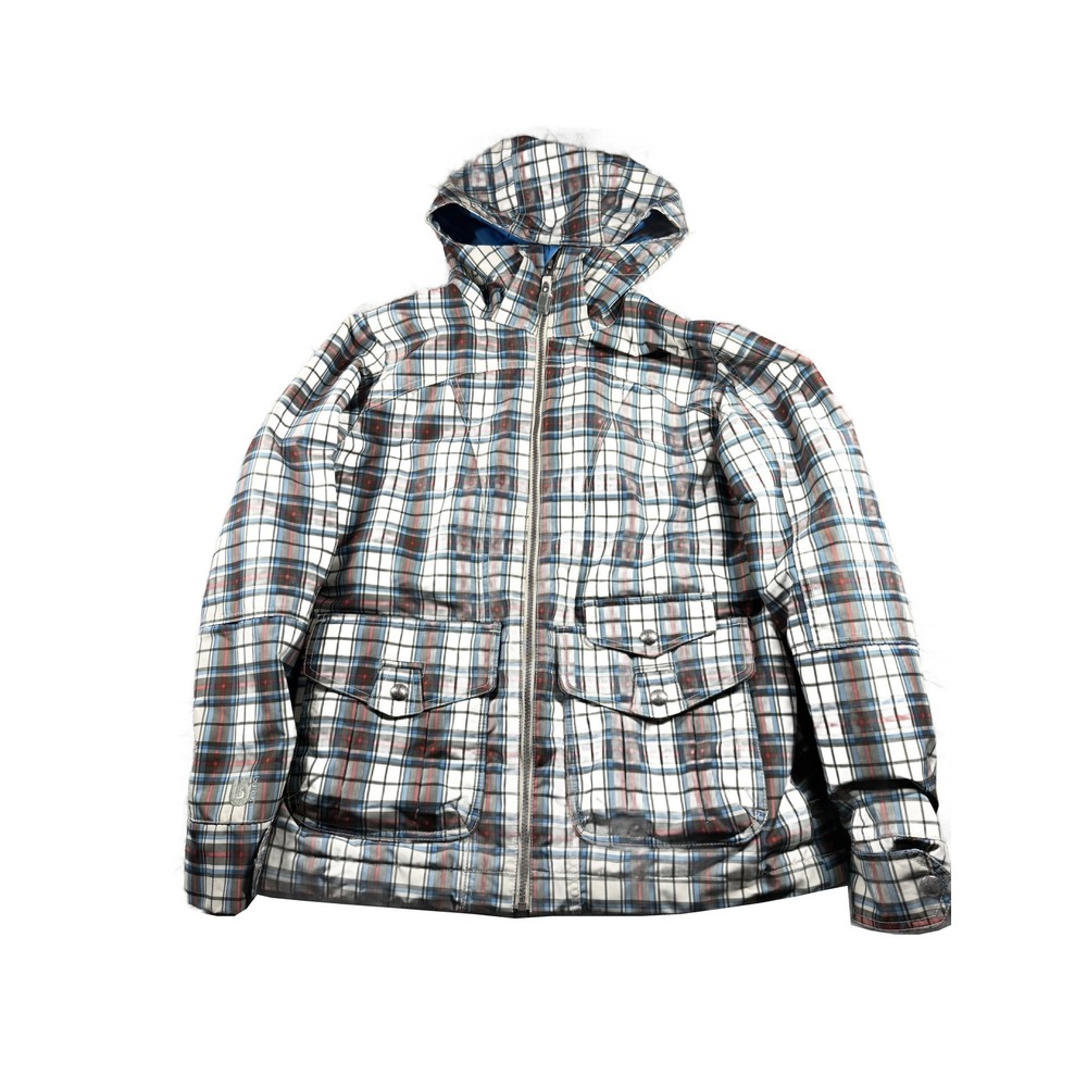 Burton DRYRIDE Womens L Plaid Insulated Hooded Snowboard Jacket Blue Lining